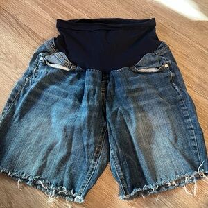 Indigo Blue Denim Shorts with Black Waistband